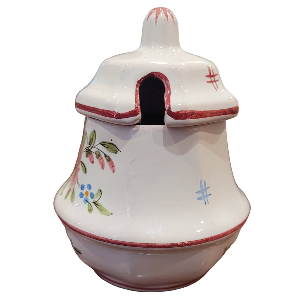 Handpainted Floral Jam Relish Sugar White Jar Pink Daisy no spoon Portugal